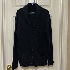 Line Of Trade Dark Blue Shetland Wool Cardigan Sweater M Cable Knit Unisex